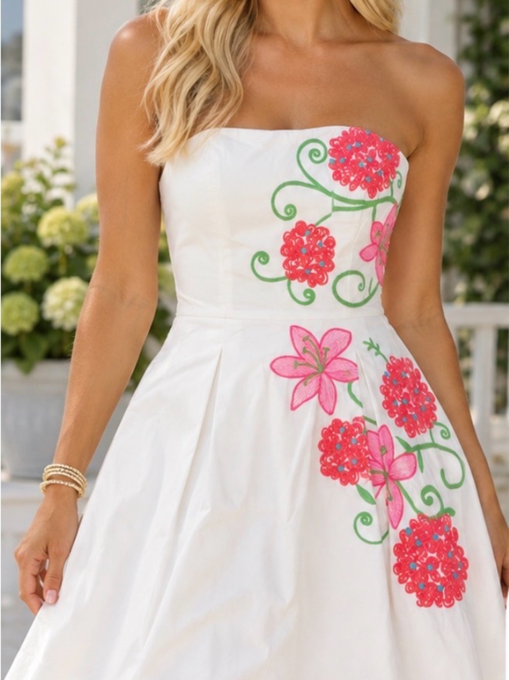 Lily Pulitzer White Strapless Floral Embroidered Dress